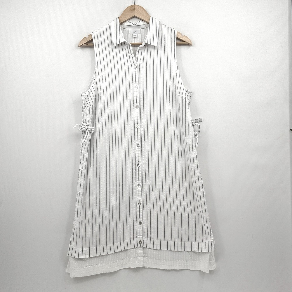 J. Jill Tunic Dress Women Medium White Steel Striped Sleeveless Preppy Coastal
